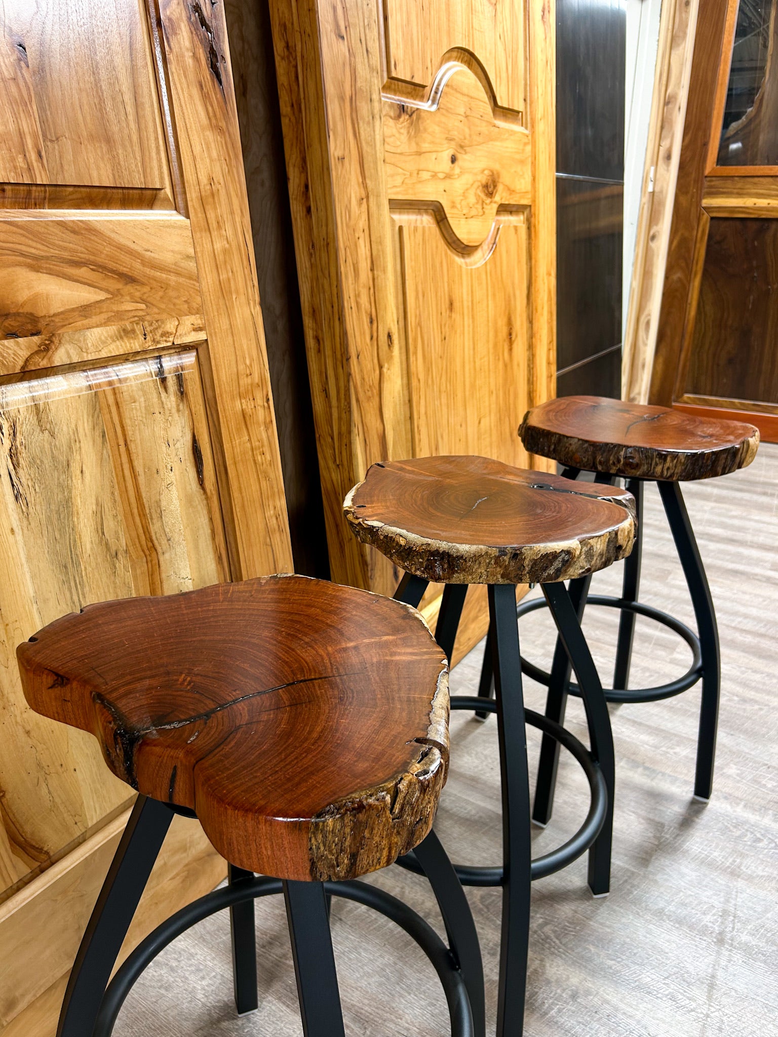 Mesquite Bar Stool with Black Metal Legs