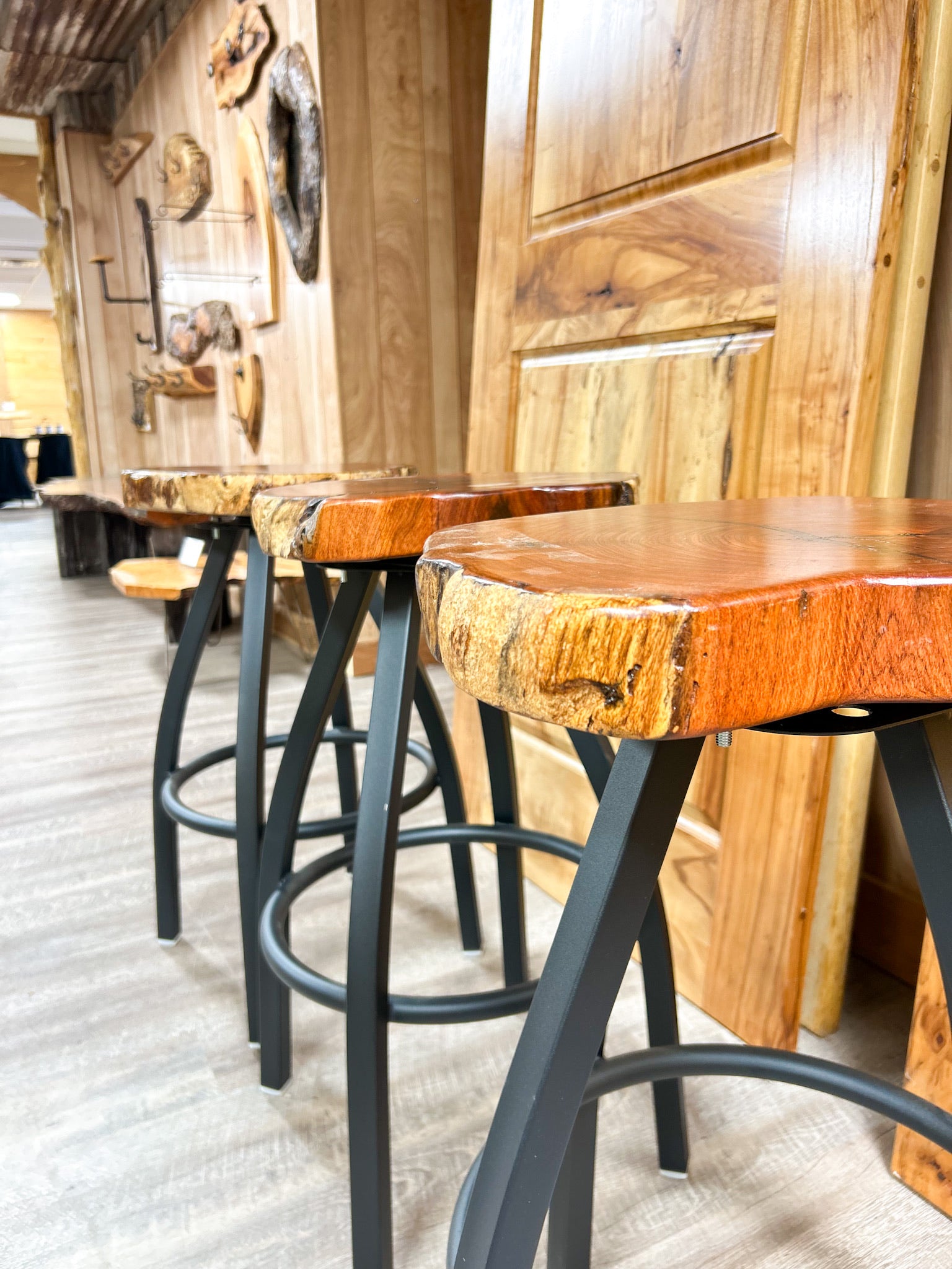 Mesquite Bar Stool with Black Metal Legs