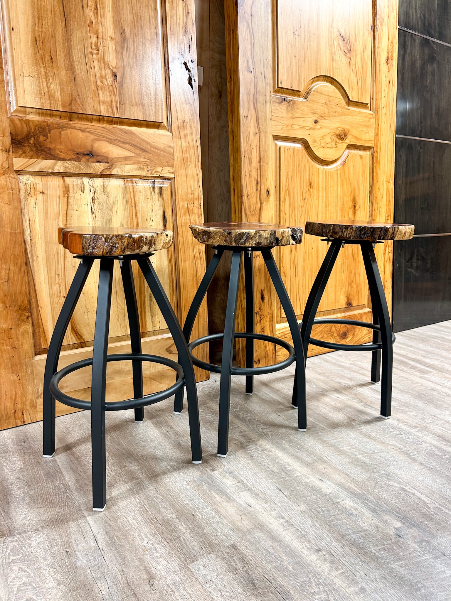 Mesquite Bar Stool with Black Metal Legs