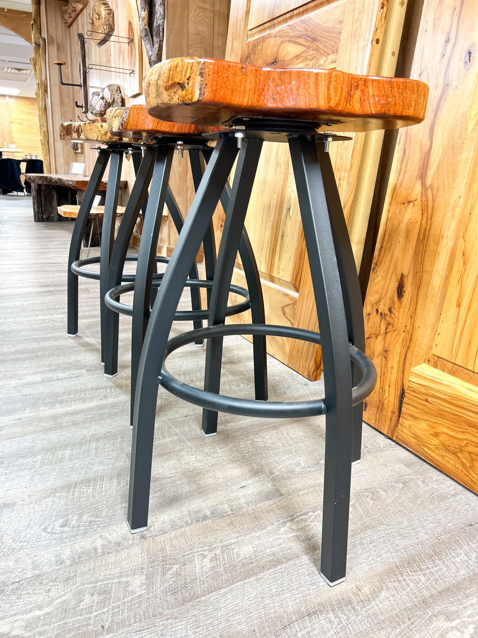 Mesquite Bar Stool with Black Metal Legs