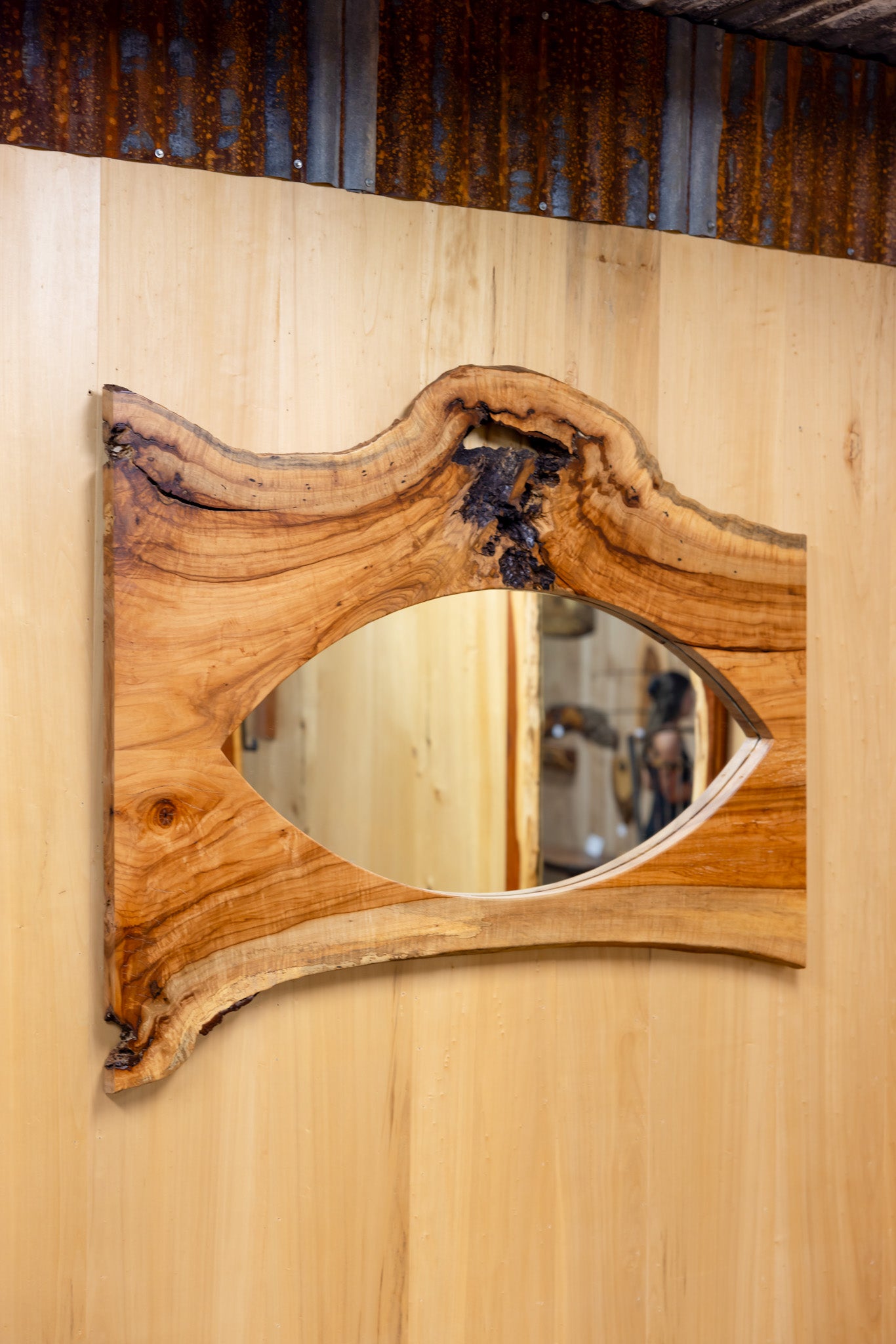 Pecan Eye-Shaped Wall Mirror